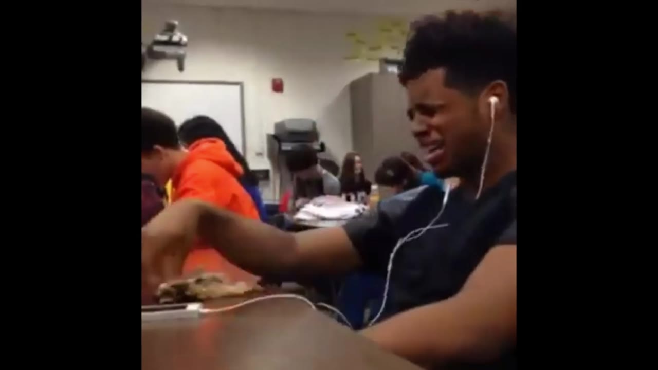 A teenager overreacting while listening to a song