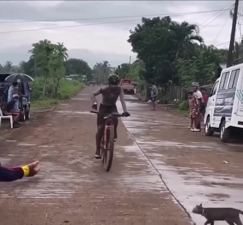 Cyclist Encounters Monkey on Street