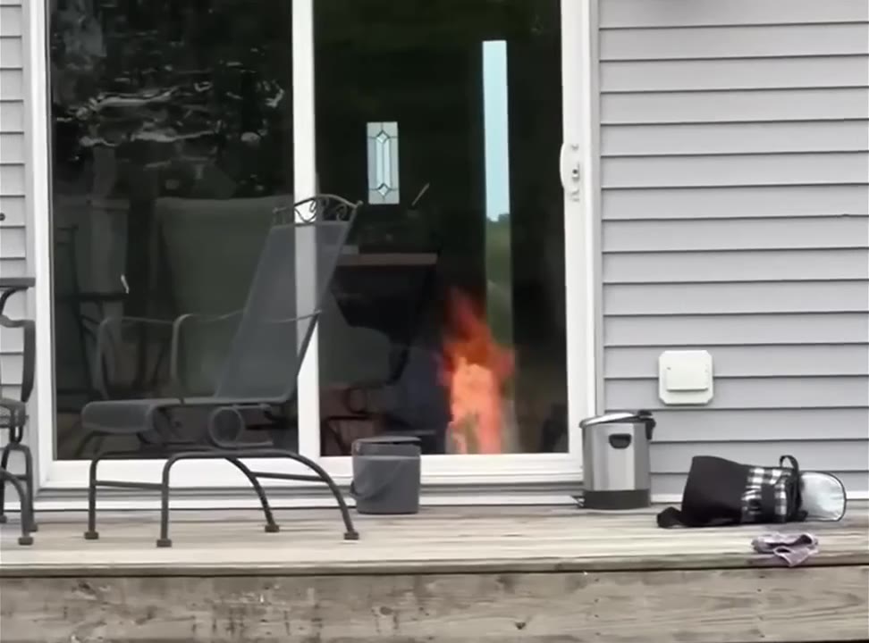 Fire Explodes Through Glass Door