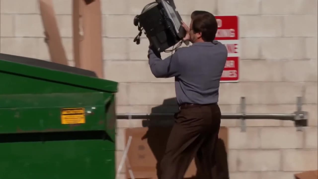 Ron Swanson - Throwing computer in trash